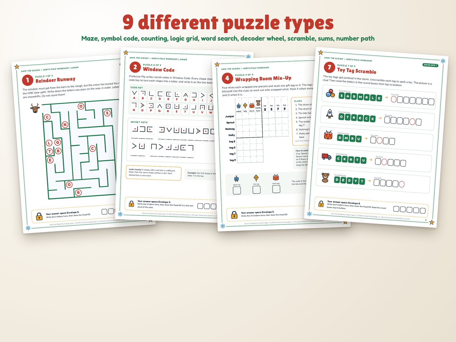 Examples of the puzzle types in the Christmas escape room