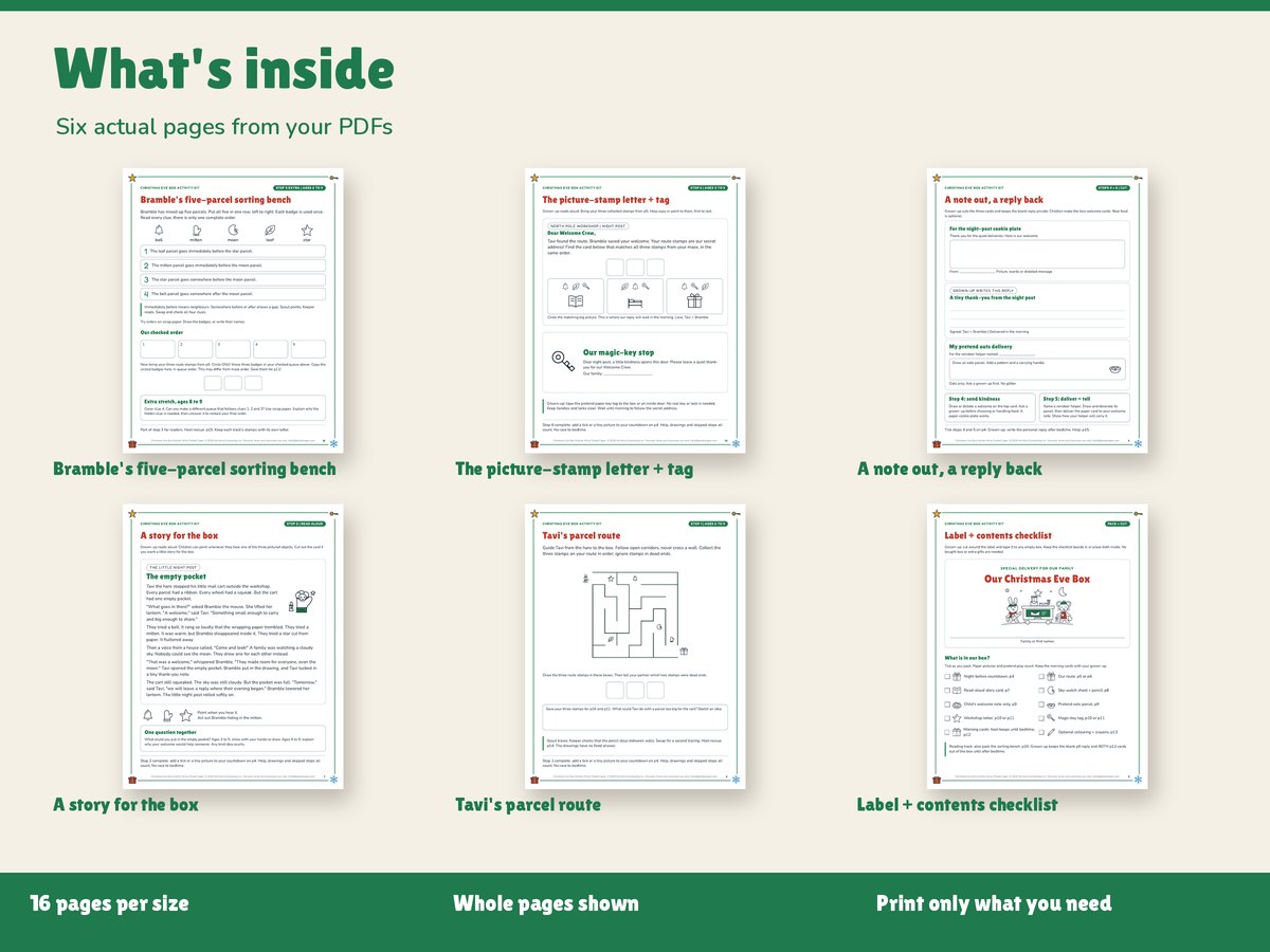 Real pages included in the kit