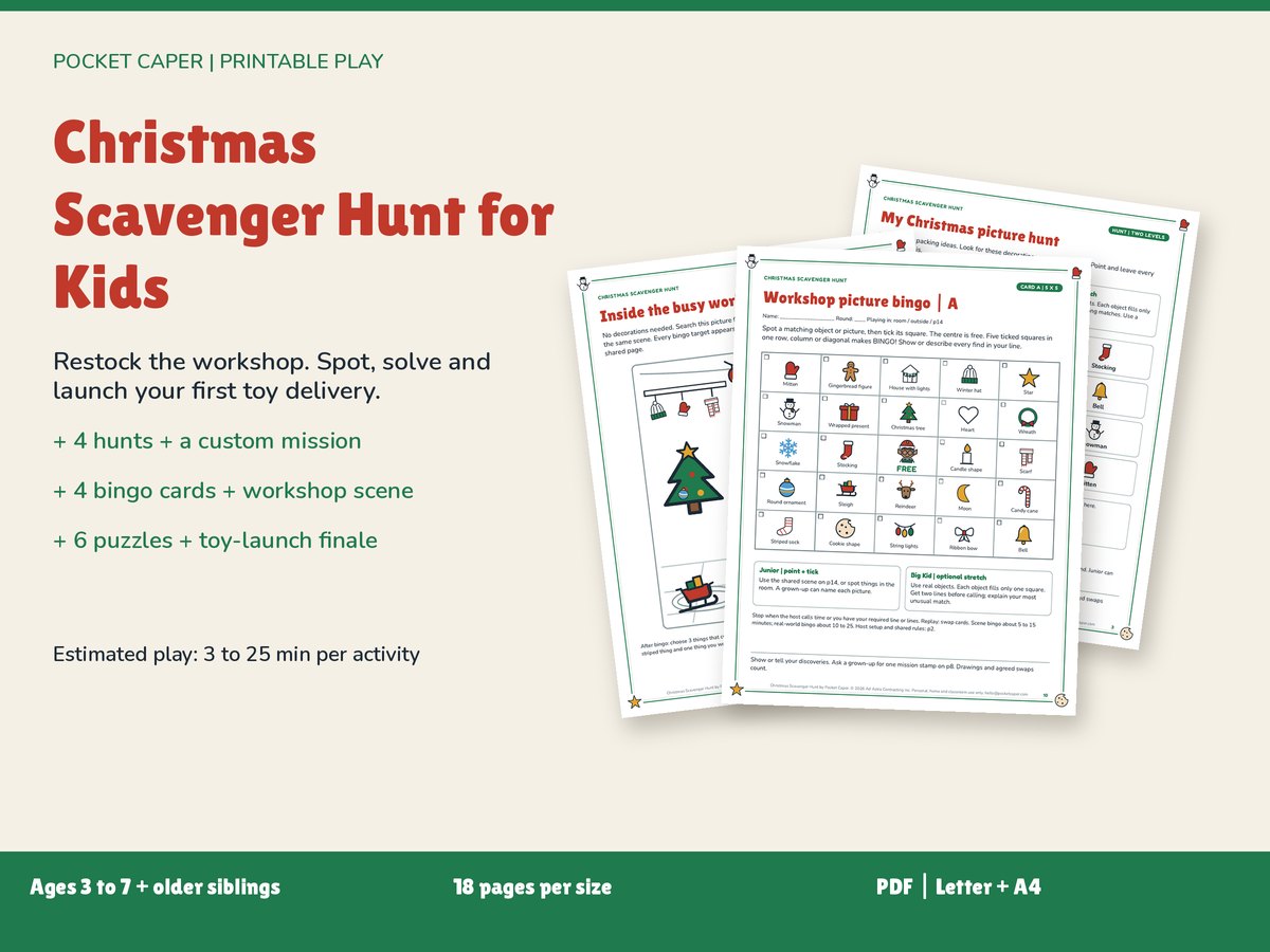 Christmas Scavenger Hunt for Kids: real printable pages