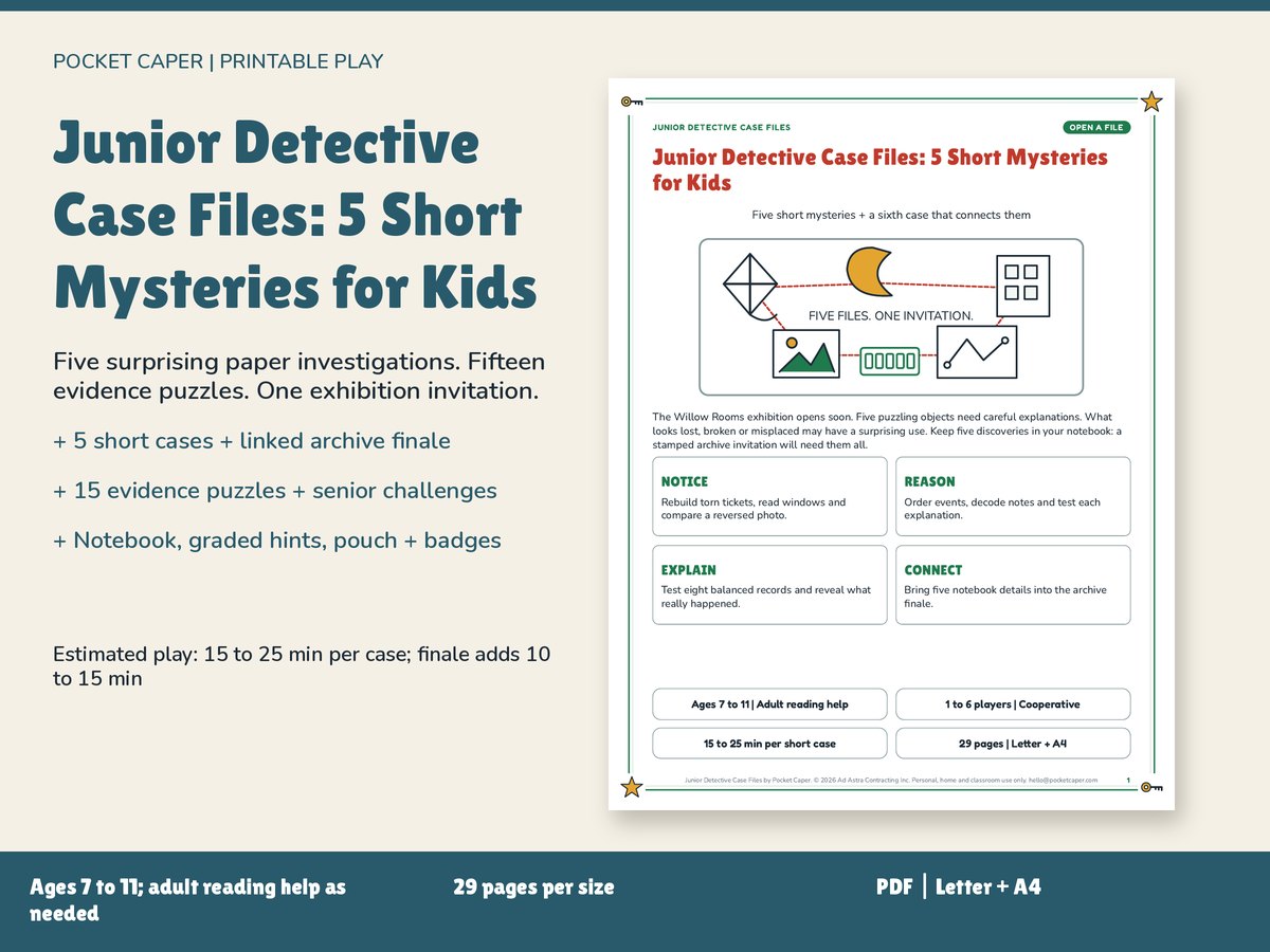 Junior Detective Case Files: 5 Short Mysteries for Kids: real printable pages