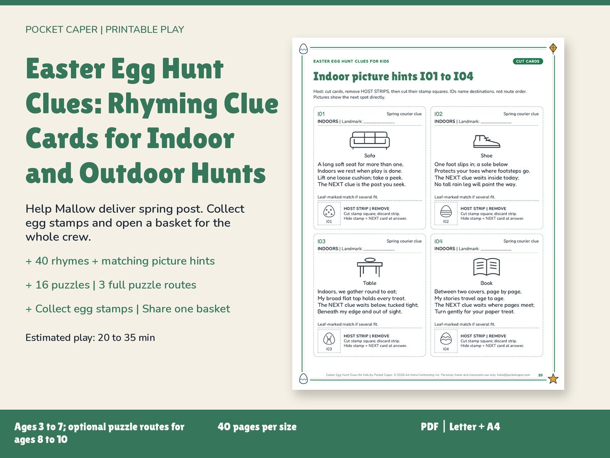 Easter Egg Hunt Clues: Rhyming Clue Cards for Indoor and Outdoor Hunts: real printable pages