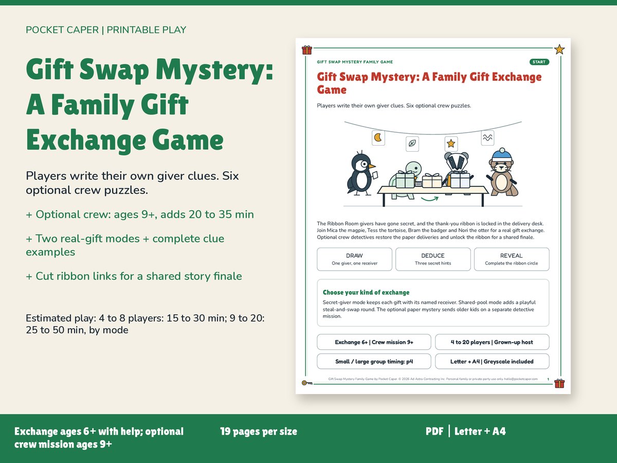 Gift Swap Mystery: A Family Gift Exchange Game: real printable pages