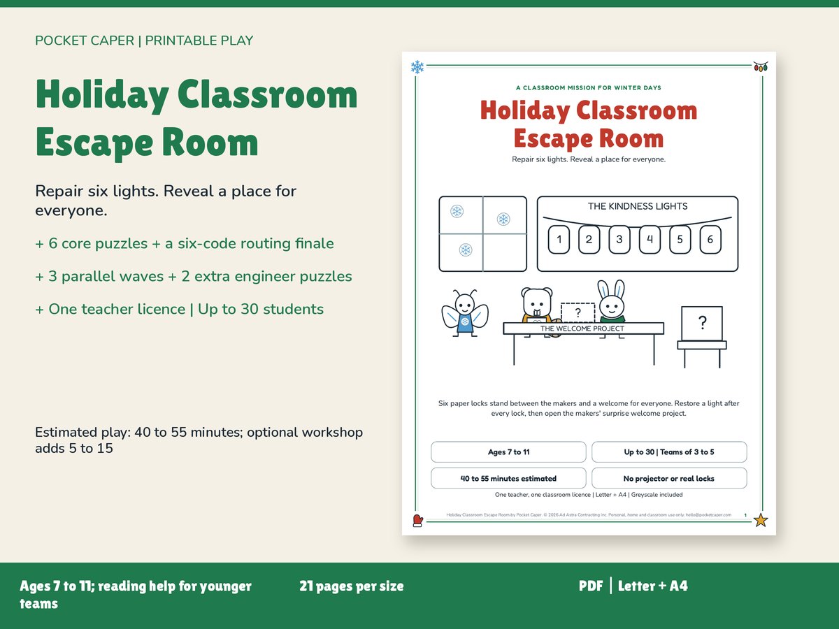 Holiday Classroom Escape Room: real printable pages
