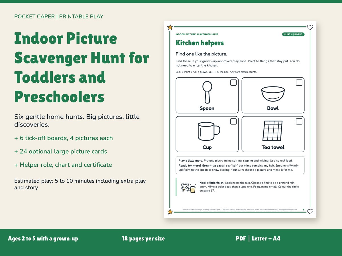 Indoor Picture Scavenger Hunt for Toddlers and Preschoolers: real printable pages