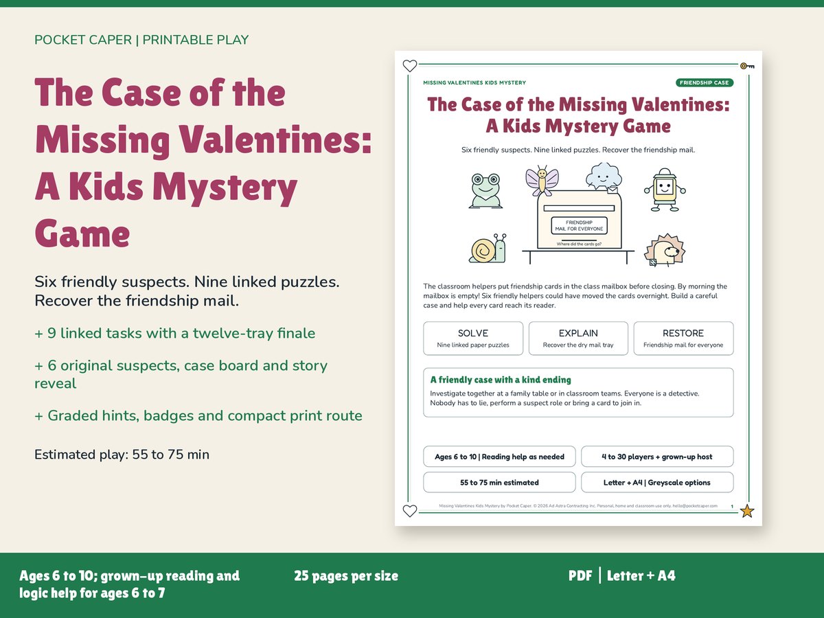 The Case of the Missing Valentines: A Kids Mystery Game: real printable pages