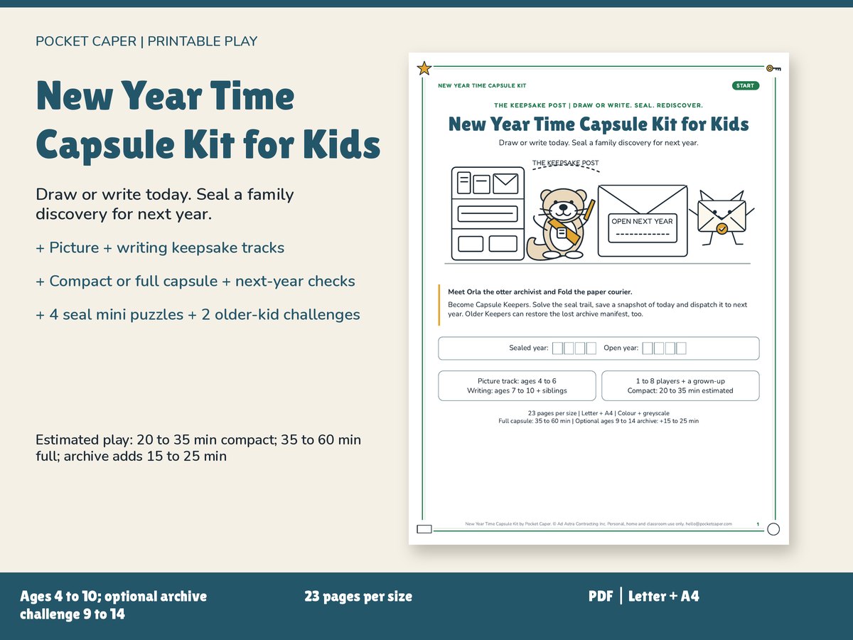 New Year Time Capsule Kit for Kids: real printable pages