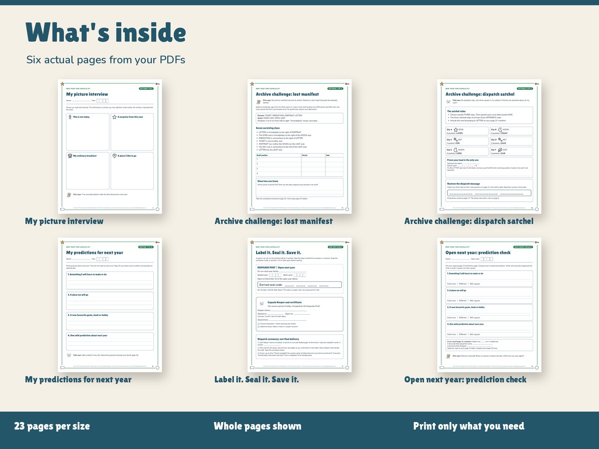 Real pages included in the kit