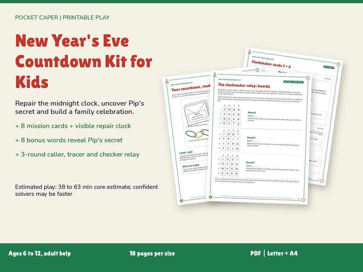 New Year's Eve Countdown Kit for Kids: real printable pages