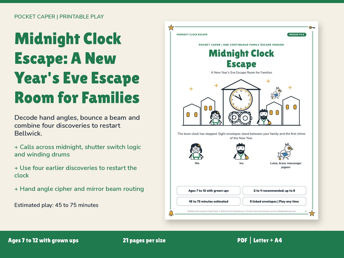 Midnight Clock Escape: A New Year's Eve Escape Room for Families: real printable pages
