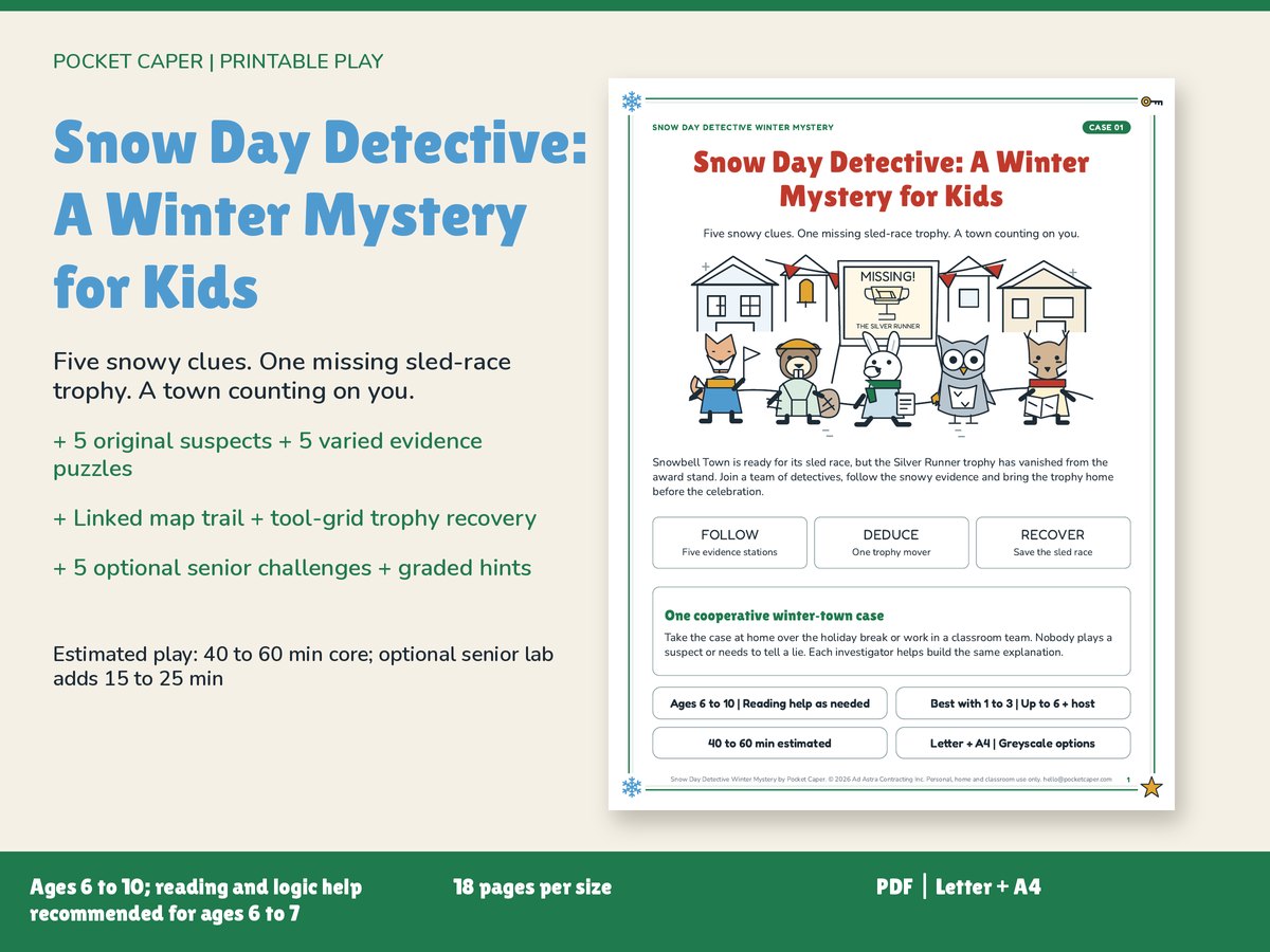 Snow Day Detective: A Winter Mystery for Kids: real printable pages