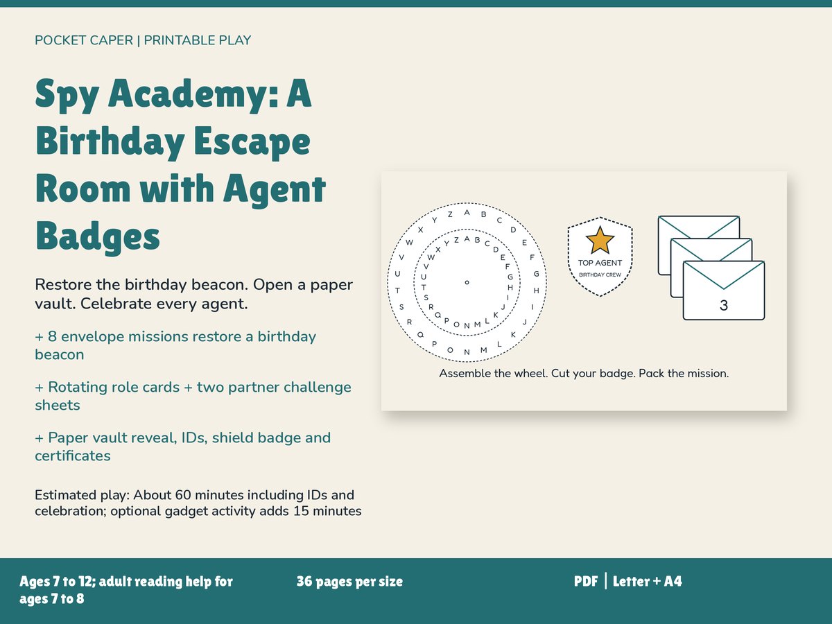 Spy Academy: A Birthday Escape Room with Agent Badges: real printable pages