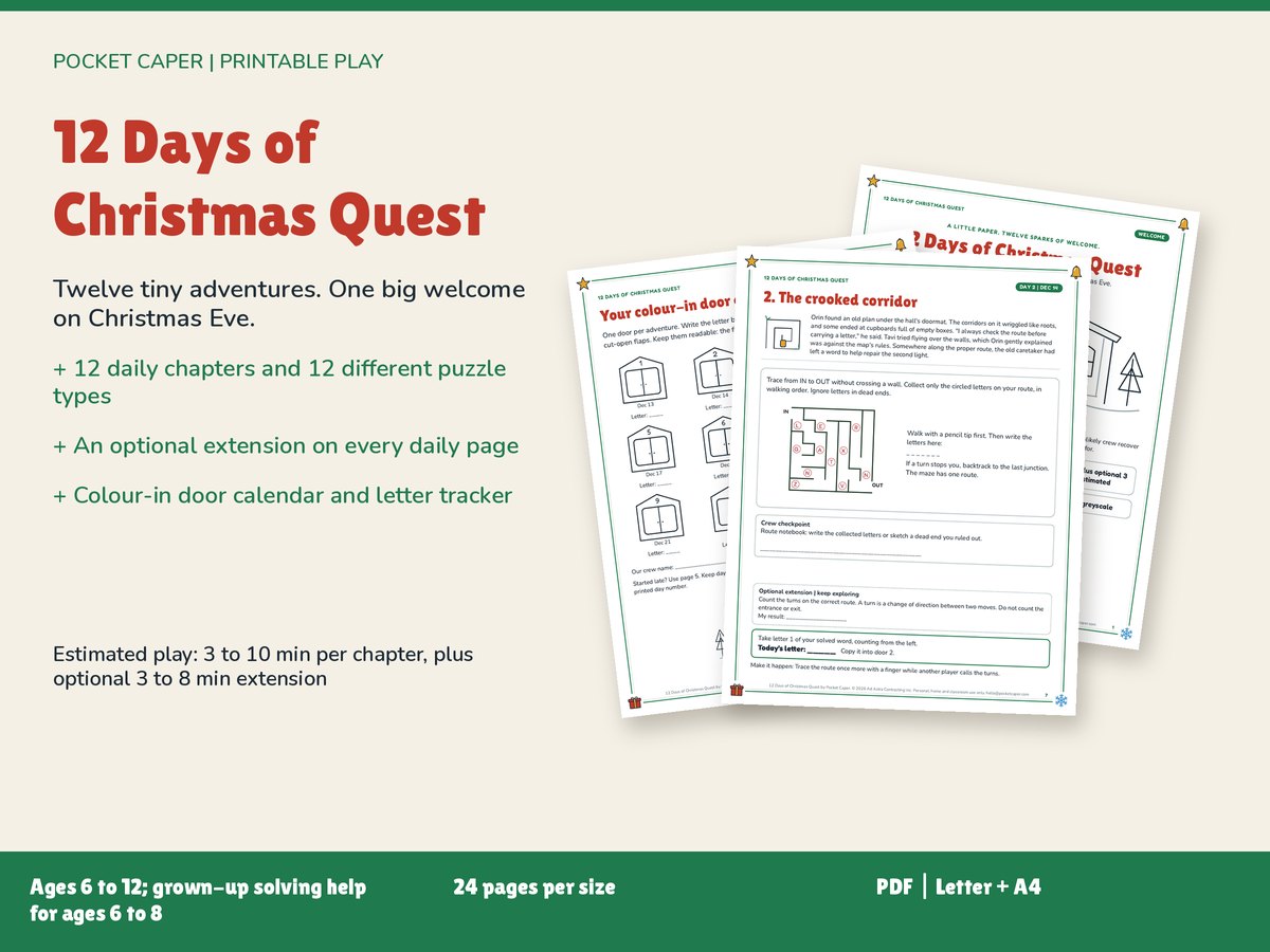 12 Days of Christmas Quest: real printable pages