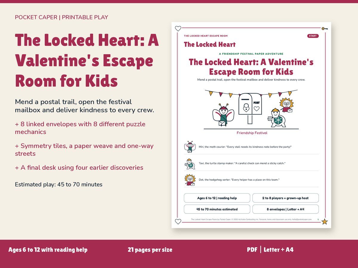 The Locked Heart: A Valentine's Escape Room for Kids: real printable pages
