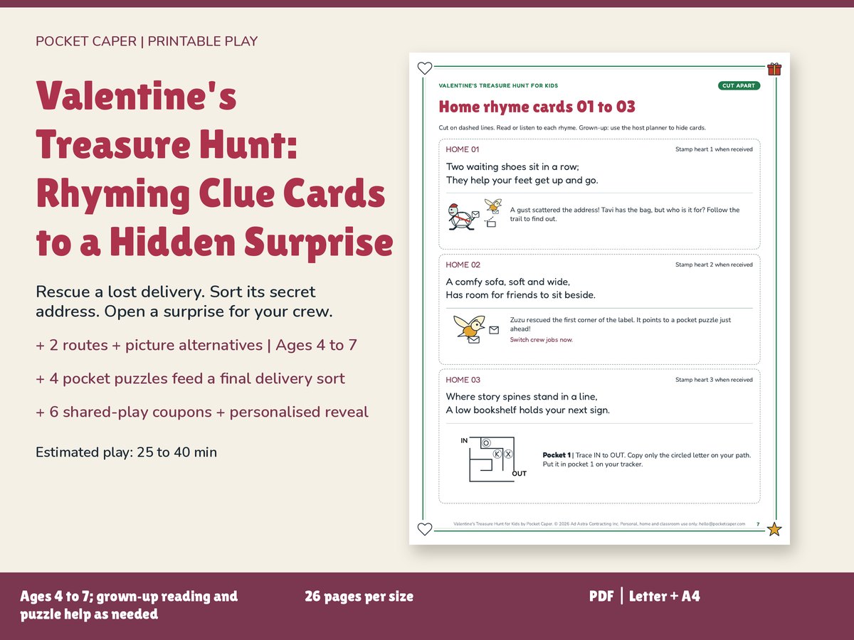 Valentine's Treasure Hunt: Rhyming Clue Cards to a Hidden Surprise: real printable pages